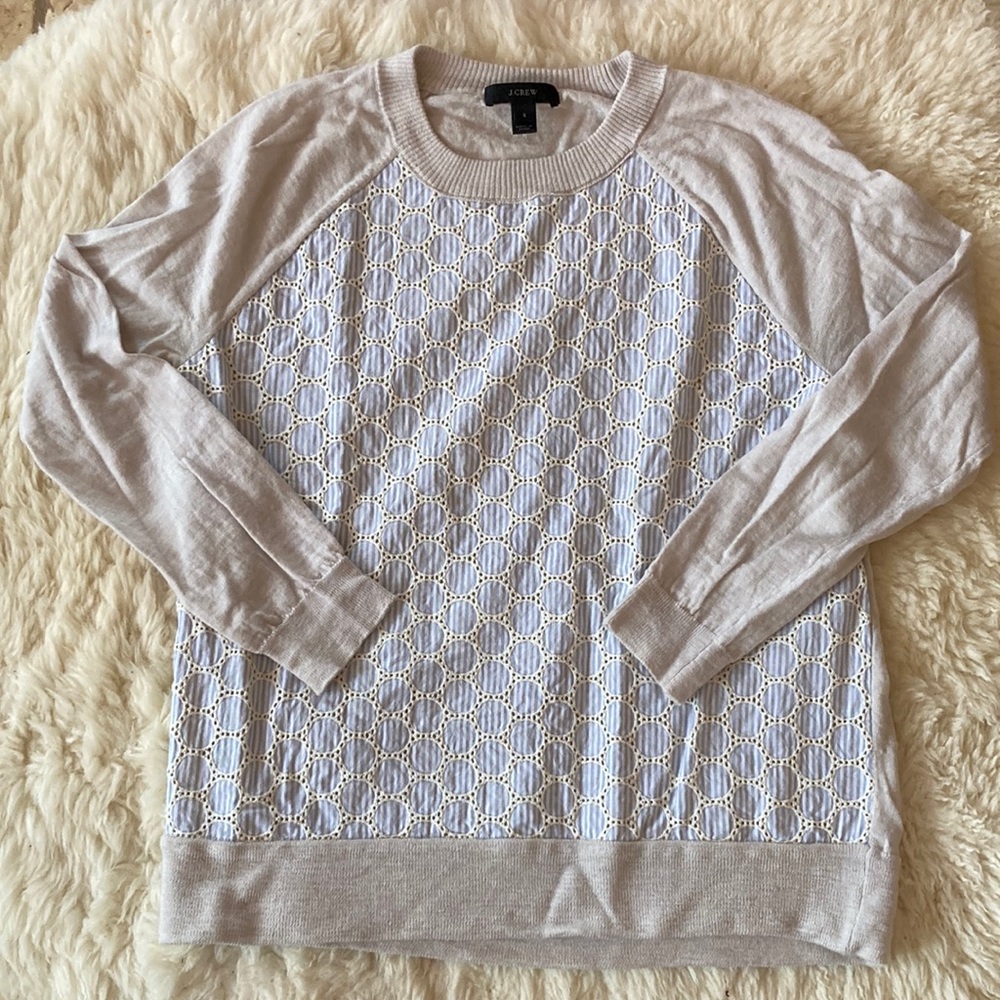 J. Crew Sweater with Embroidered Seersucker Detail